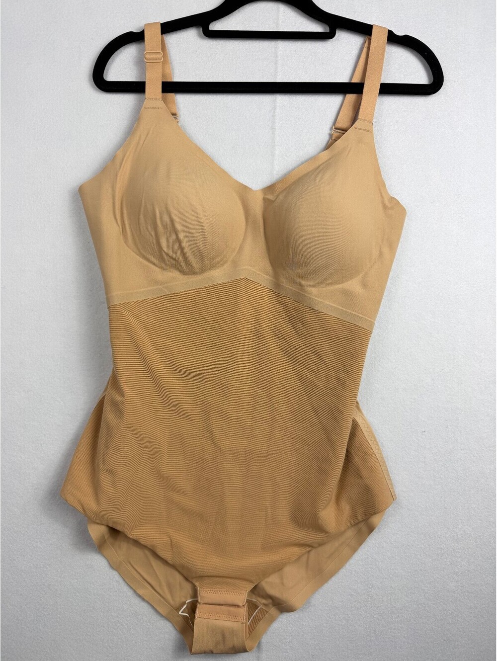 Honeylove Shaping Bodysuit Seamless Nude Beige Mesh Tummy Control Shapewear L